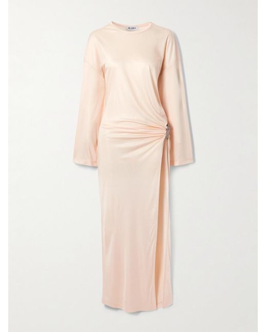 The Attico Natural Embellished Gathered Jersey Maxi Dress