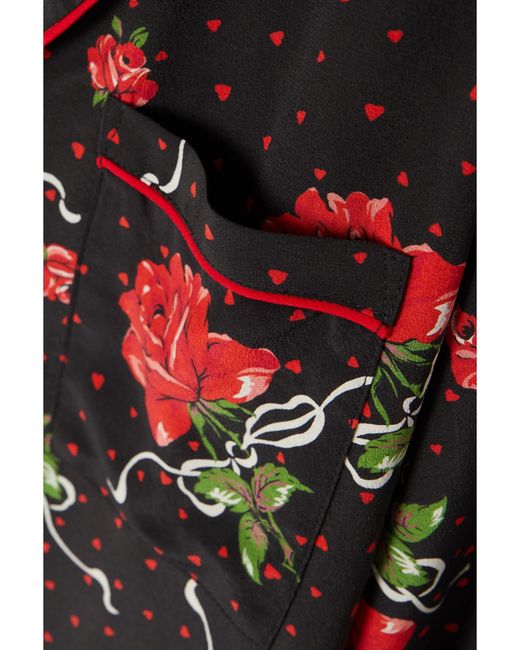Rodarte Red Floral-Print Silk Crepe De Chine Blouse