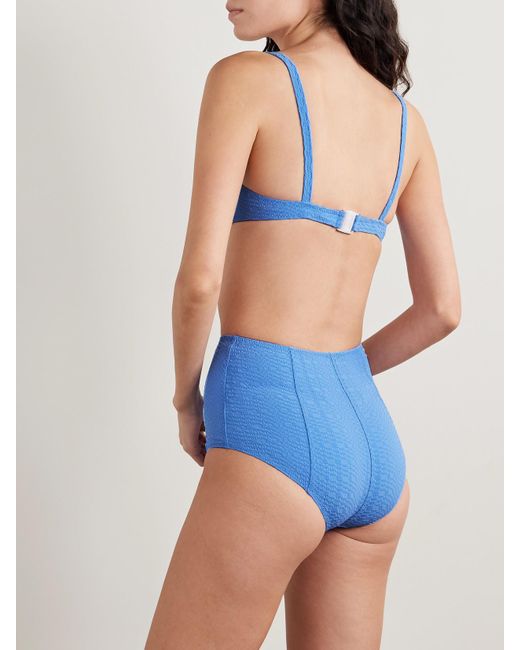 Lisa Marie Fernandez Blue Button-Embellished Seersucker Bikini