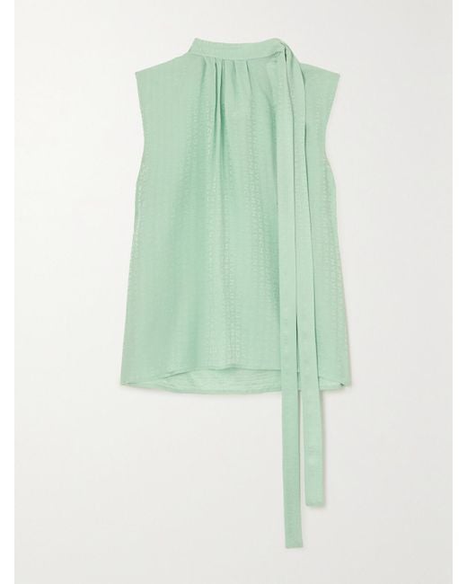 Givenchy Green Tie-Detailed Silk-Jacquard Blouse