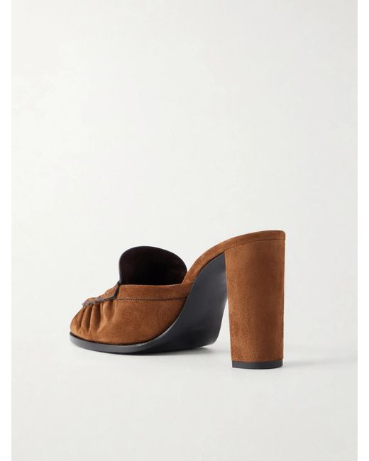 Saint Laurent Brown Le Loafer Suede Pumps