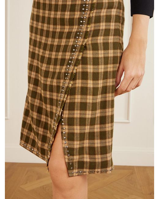 Wales Bonner Metallic Cosmic Frayed Studded Checked Flannel Mini Skirt