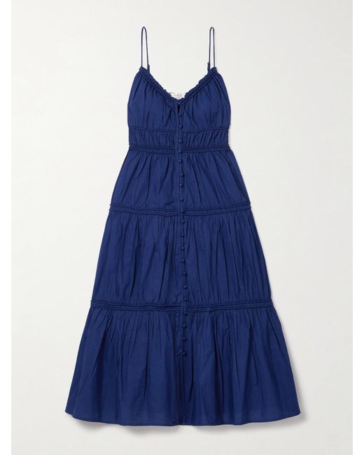 Sea Blue Camden Tiered Gathered Cotton-Voile Midi Dress
