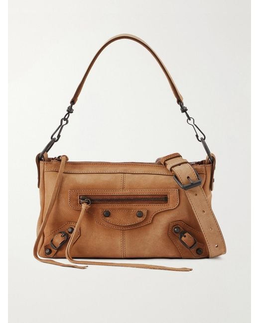 Balenciaga Brown Le City Moto Mini Suede Shoulder Bag