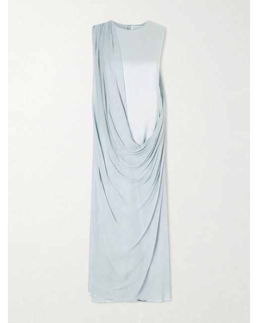 Abadia Blue Rand Draped Silk-Satin And Chiffon Gown
