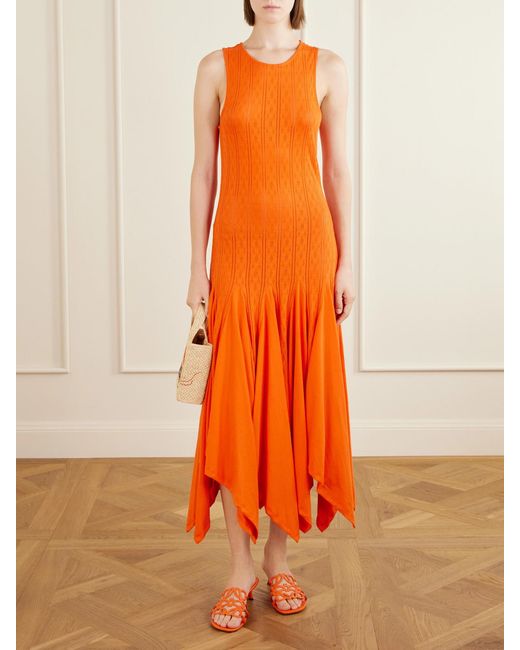 Loewe Orange Paula's Ibiza Pointelle-Knit Cotton-Jersey Midi Dress