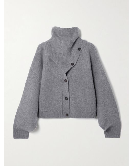 LeKasha Gray Derios Convertible Cashmere Turtleneck Cardigan