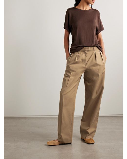 The Row Natural Alfidis Hose Mit Weitem Bein Aus Gebürstetem Twill Aus Einer Baumwoll-Kaschmirmischung Mit Bundfalten