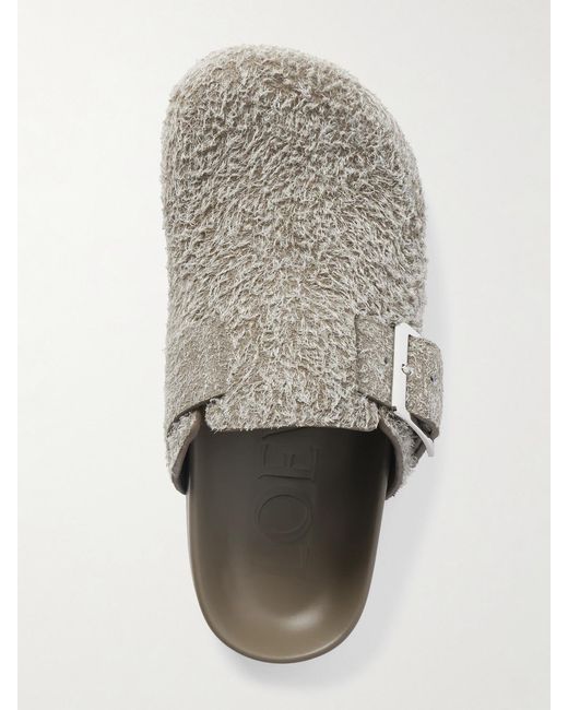 Loewe White Ease Buckled Brushed-Suede Mules
