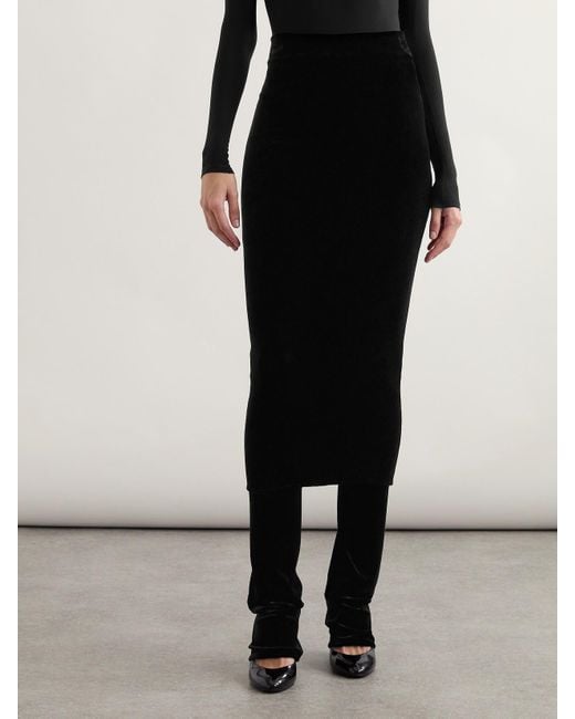Alaïa Black Layered Stretch-Velvet Straight-Leg Pants