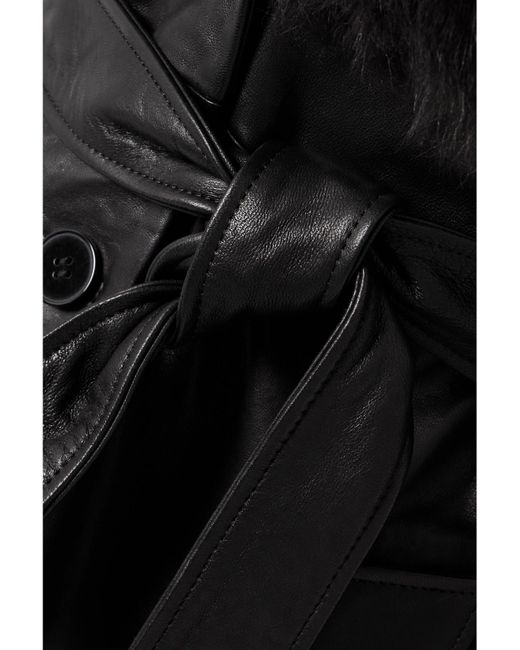 Nour Hammour Black Dakota Belted Shearling-Trimmed Leather Coat