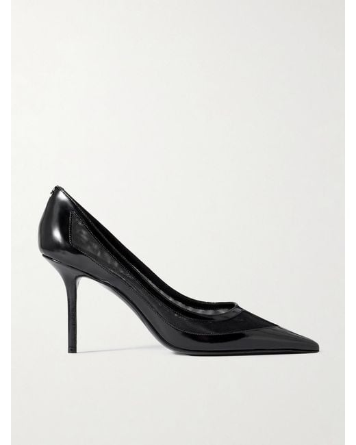 Jimmy Choo Black Love 85 Mesh-Trimmed Patent-Leather Pumps