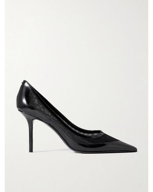 Jimmy Choo Women's Black Love 85 Mesh-Trimmed Patent-Leather Pumps