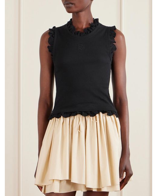 Loewe Black Paula's Ibiza Ruffled Cotton-Blend Tank Top