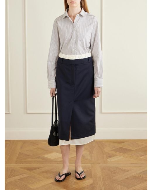 Rohe Blue Ruched Wool And Mohair-Blend Midi Skirt