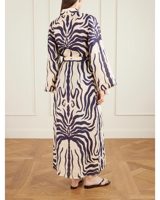 Johanna Ortiz White Boa Whisper Belted Zebra-Print Linen Cover-Up
