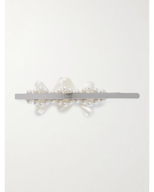 Simone Rocha Natural Silberfarbene Haarspange Mit Schleifen Und Kunstperlen