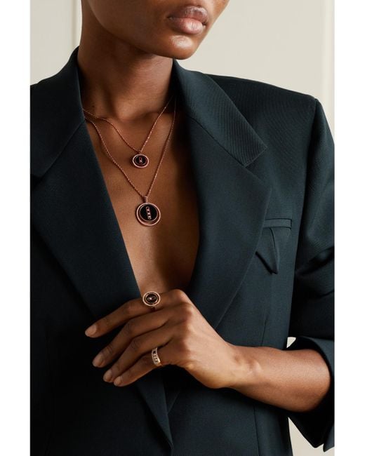 Messika Metallic Lucky Move 18-Karat Rose, Onyx And Diamond Necklace