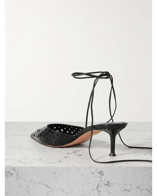 Aquazzura Black Amourose 50 Cutout Patent-Leather Point-Toe Pumps