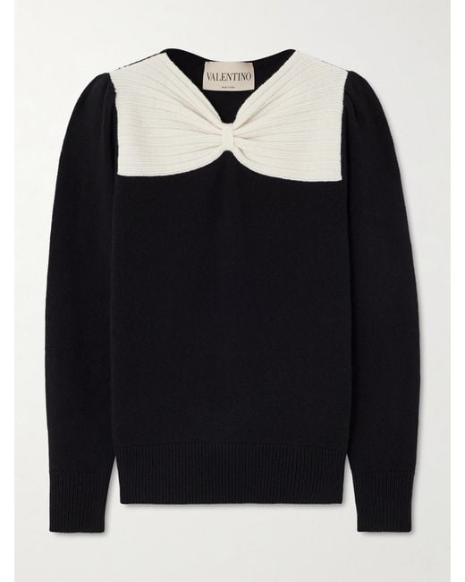 Valentino Garavani Black Bow-Detailed Two-Tone Wool Sweater