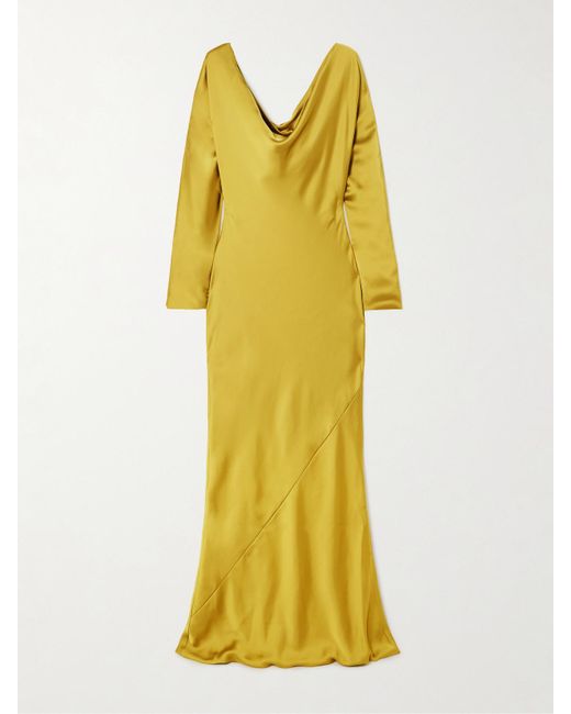 Norma Kamali Yellow Maria Robe Aus Glänzendem Satin Mit Raffungen