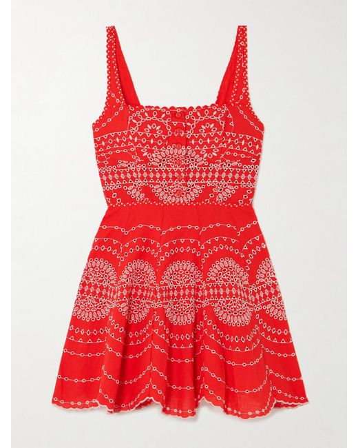 Charo Ruiz Red Winnie Minikleid Aus Einer Baumwollmischung Mit Lochstickerei