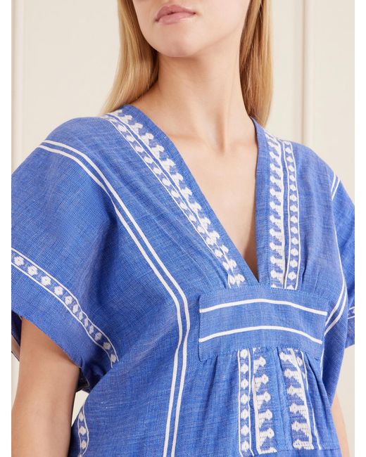 Lemlem Blue Gasira Embroidered Cotton Midi Dress
