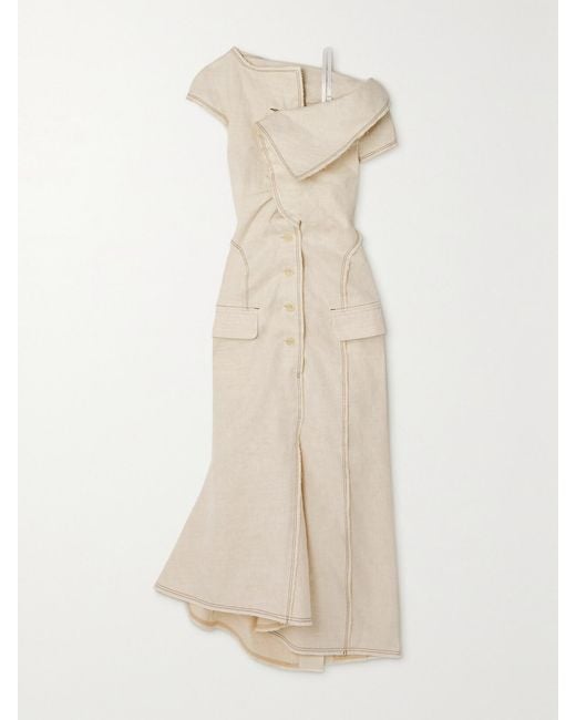 Jacquemus Natural Camargue Asymmetric Linen And Silk-Blend Maxi Dress