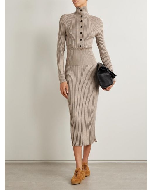 Proenza Schouler Natural Maeve Ribbed Merino Wool And Silk-Blend Midi Dress