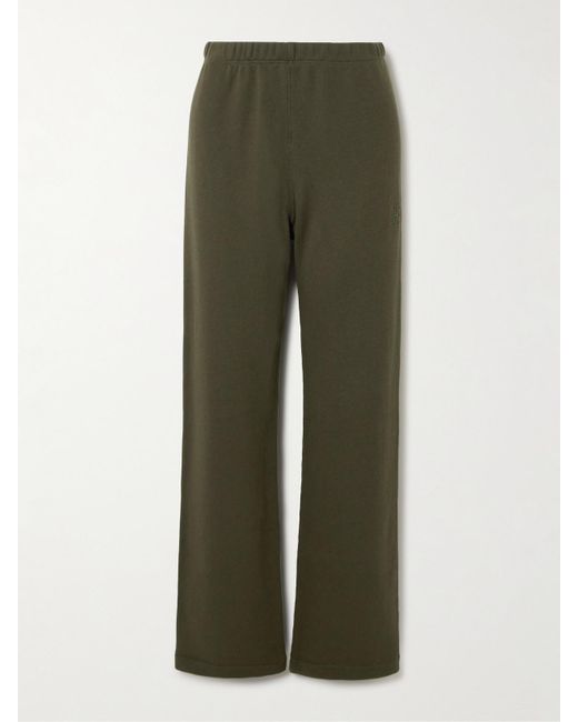 ÉTERNE Green Embroidered Cotton And Modal-Blend Jersey Sweatpants