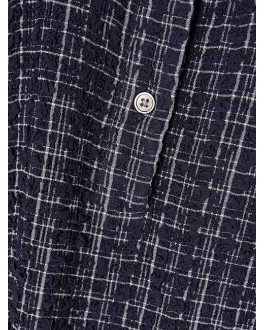 Veronica Beard Blue Benedetta Checked Seersucker Polo Shirt