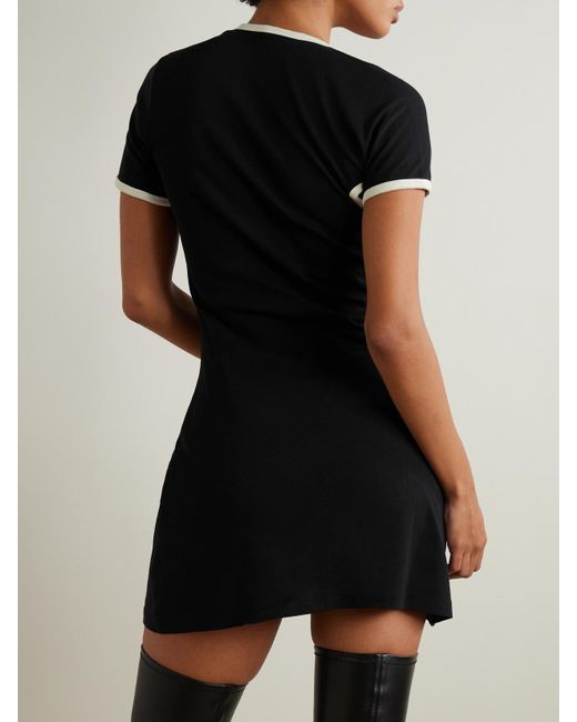 Courreges Black Slash Zweifarbiges, Asymmetrisches Minikleid Aus Baumwoll-Jersey Mit Applikation