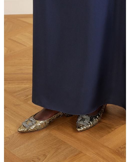 Manolo Blahnik Natural Emilia Wickstead Hangisi Crystal-Embellished Metallic Jacquard Ballet Flats