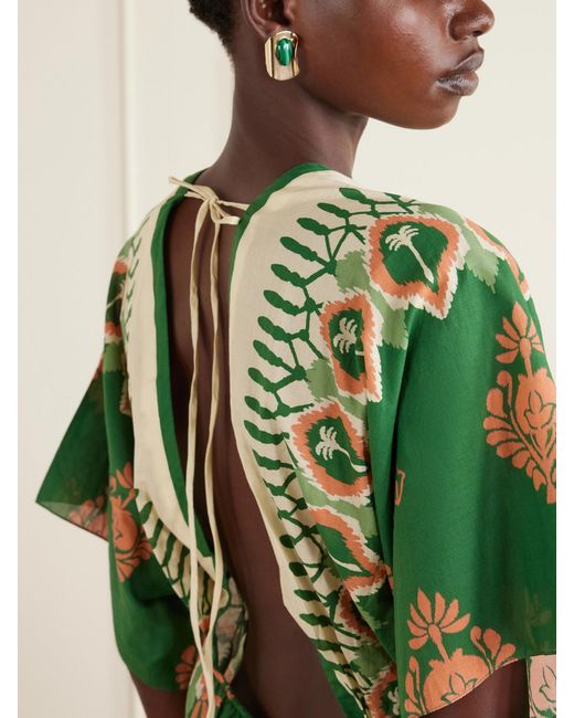 Johanna Ortiz Green Inundada De Color Printed Cotton-Voile Mini Dress