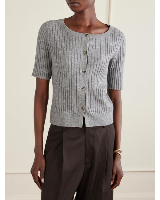 Allude Gray Ribbed Cotton And Cashmere-Blend Cardigan