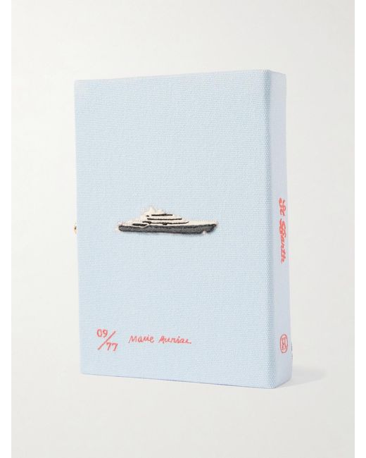 Olympia Le-Tan Blue St. Barth Embroidered Appliquéd Cotton, Wool And Silk-Blend Canvas Clutch