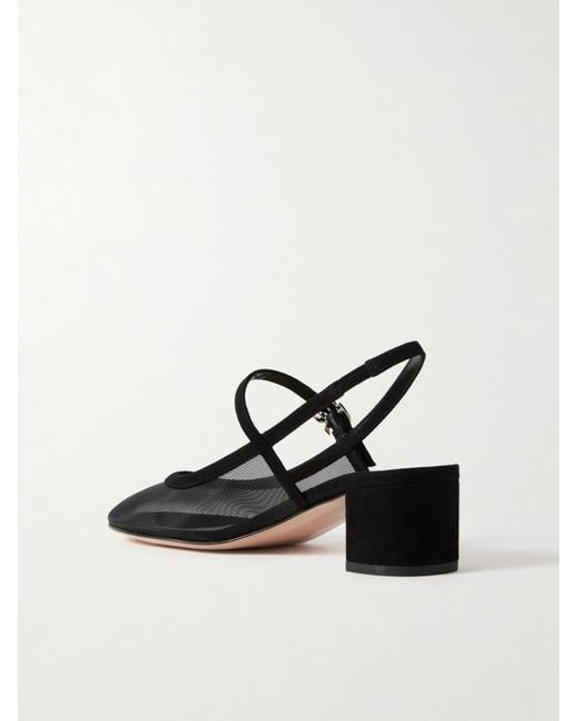 Gianvito Rossi Black Francoise 45 Suede-Trimmed Mesh Slingback Pumps