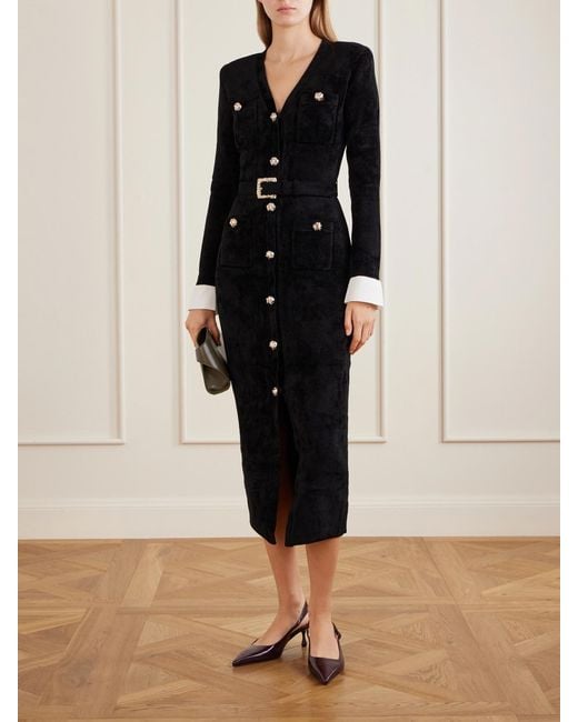 Self-Portrait Black Belted Chenille Midi Dress