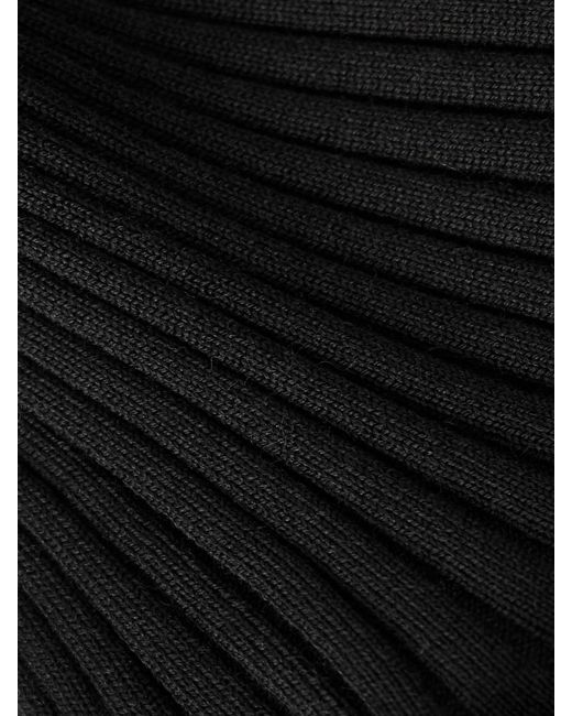 FFORME Black Riley Satin-Trimmed Ribbed Wool-Blend Skirt