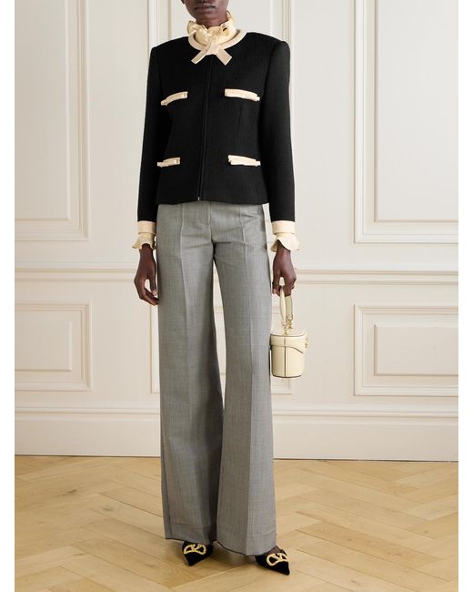 Valentino Garavani Black Bow-Detailed Wool-Blend Tweed Jacket