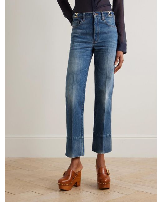 Chloé Blue Embellished Mid-Rise Straight-Leg Organic Jeans