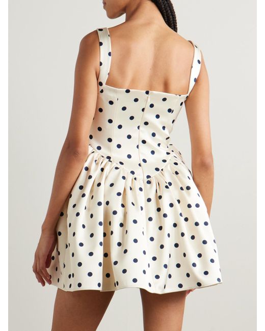 Self-Portrait White Pleated Polka-Dot Duchesse-Satin Mini Dress
