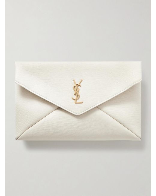 Saint Laurent Natural Cassandre Große Clutch Aus Strukturiertem Leder
