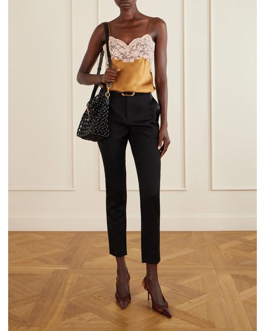 Saint Laurent Black Le 37 Mini Logo-Embellished Leather-Trimmed Beaded Wood Shoulder Bag