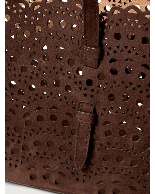 Alaïa Brown Mena 25 E/W Mittelgroße Tote Aus Lasergeschnittenem Nubukleder