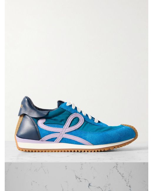 Loewe Blue Flow Runner 2.0 Leather-Trimmed Shell And Suede Sneakers