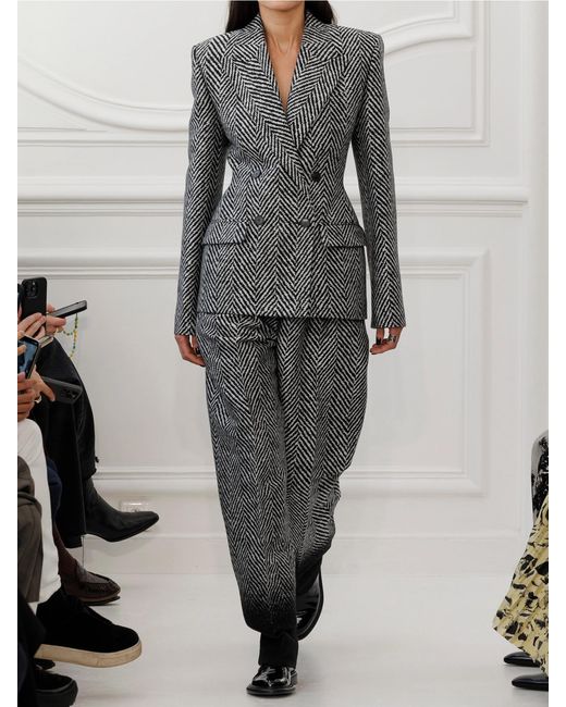 Givenchy Gray Double-Breasted Herringbone Wool-Blend Blazer