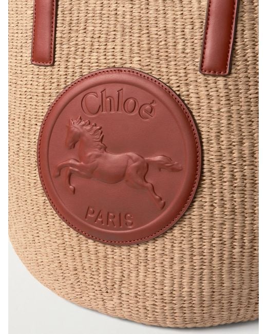 Chloé White Tote Aus Raffiabast Mit Lederbesätzen