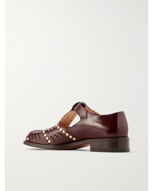 Bally Brown Spiegel Studded Cutout Glossed-Leather Brogues