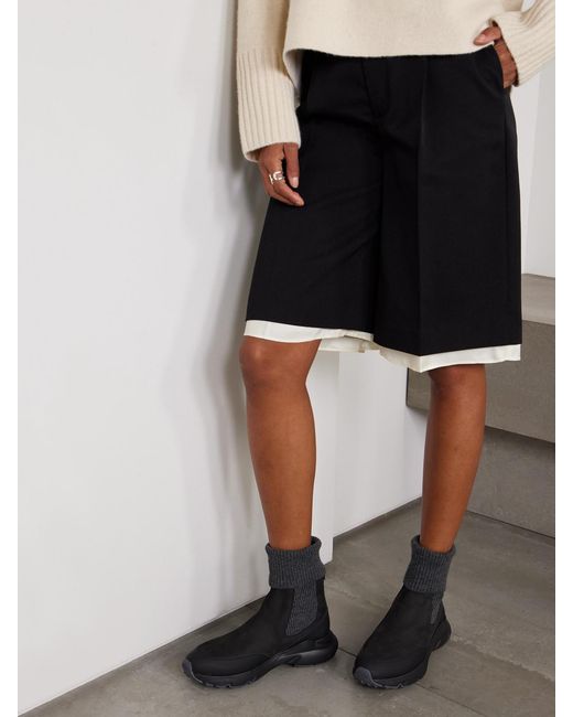 Tod's Black Stretch-Knit, Leather And Rubber Sneakers